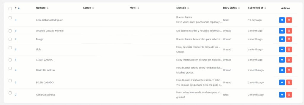 Lista de leads interesados en asistir al open day en esgrima alcobendas.